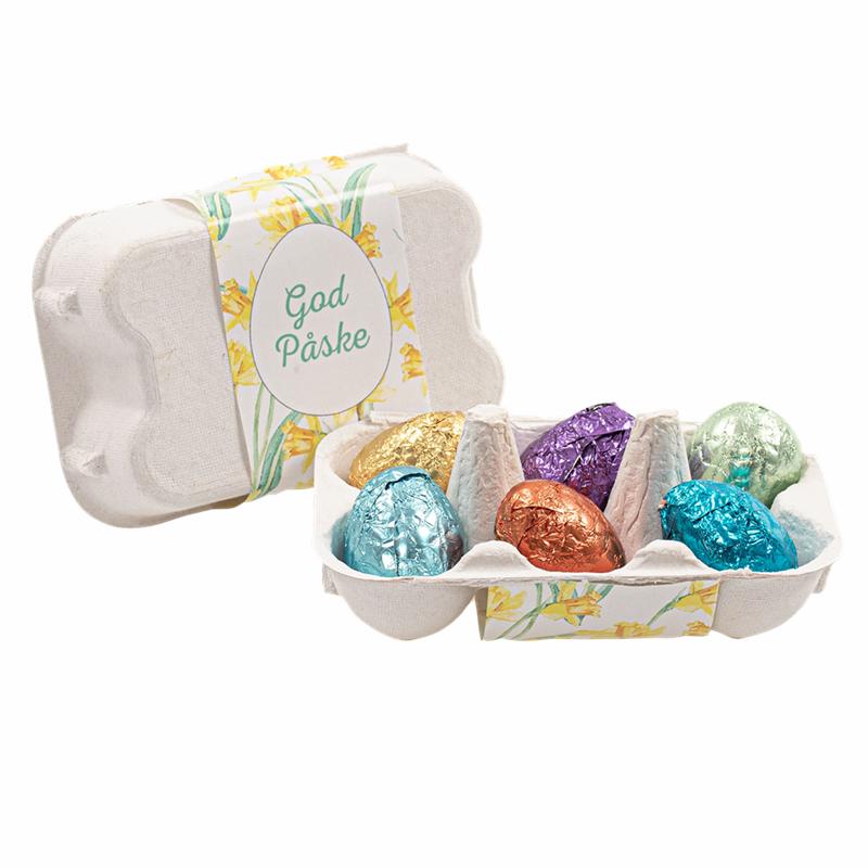 Æggebakke påskelilje, 6 stk. indpakket choko æg