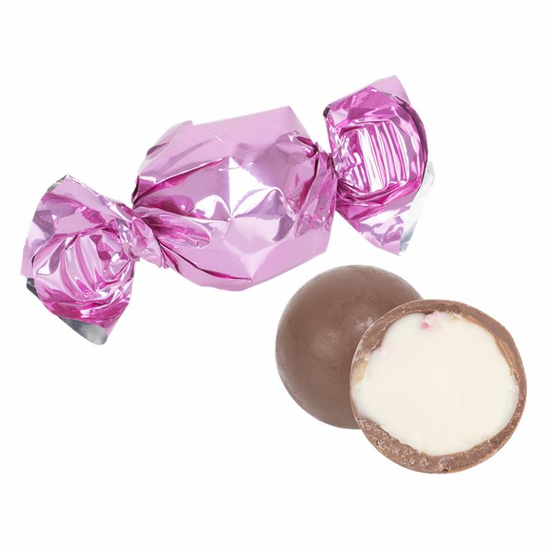 Chokolade kugler, jordbærsmag, pink folie